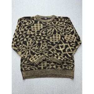 Vintage TSR Boston Sweater Mens Large Brown Geometric Knit Pullover Made USA 90s